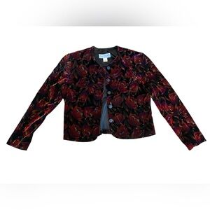 Vintage Norton McNaughton Women's Velvet Floral Blazer Metallic Detail Medium